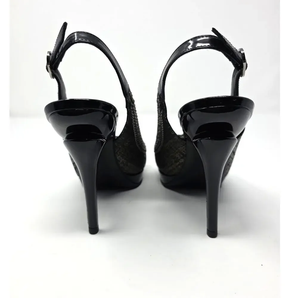 Chanel Slingback Platform Vintage Heels Cap Toe CC Logo Bow Chain Black 36.5 6